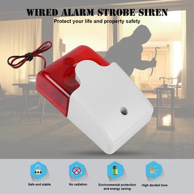 Sirène stroboscopique filaire 12 V, alarme sonore, lumière rouge stroboscopique, système d'alarme de sécurité domestique gray