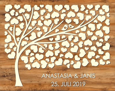 Houten Gastenboek - Boom Gastenboek - Bruiloft Herinnering - Gepersonaliseerd 3D Design - 75x60cm - Notenboom Licht