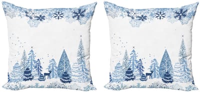 ABAKUHAUS Winter Kussenhoes Set – 2x40x40 cm – Blauw/Wit – Dubbelzijdig