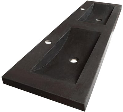 Brauer Magma Wastafel - 140 cm - met 2 Spoelbakken en 2 Kraangaten - Natuursteen Basalt Antraciet