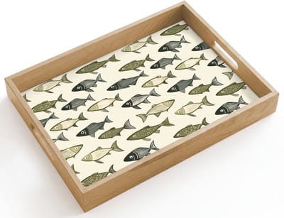 Dienblad hout 40x30 cm - Schootdienblad - Vissen - Klassiek - Groen - Borrelplank rechthoek - Plateau dienbladen