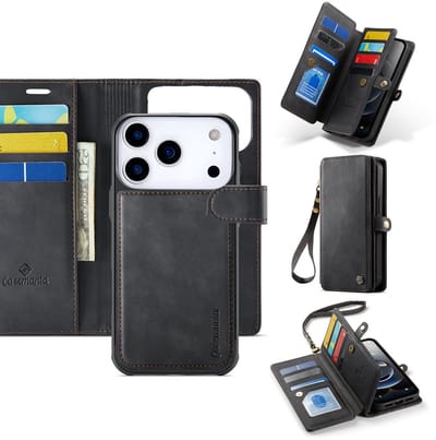 Casemania Hoesje Geschikt voor Apple iPhone 17 Pro - Charcoal Gray - Geschikt voor MagSafe - Luxe Kunstlederen 2 in 1 Kunstlederen Portemonnee Book Case met Extra Vakken