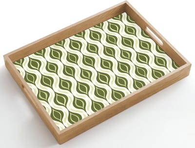Dienblad hout 50x35 cm - Schootdienblad - Patroon - Retro - Groen - Borrelplank rechthoek - Plateau dienbladen