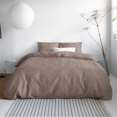 Droomtextiel Dekbedovertrek Katoen-Satijn Uni Taupe - 140x200/220cm - Hoogwaardige Kwaliteit Super Zacht