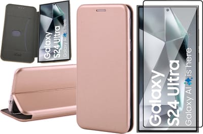 Hoesje geschikt voor Samsung Galaxy S24 Ultra - Screenprotector PET - Wallet Book Case Rosegoud