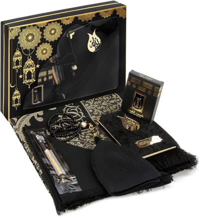 Famanu – Gebedsgeschenkdoos voor hadj en Umrah - moslim gebedskleed - kralen Tesbih - Yaseen boek - Miswak - islamitische cadeau set