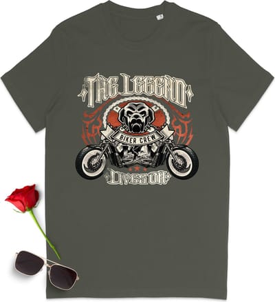 T Shirt Heren en Dames - Motor Biker - Groen (Khaki) - Maat S