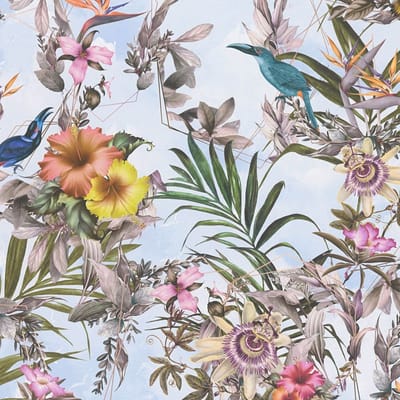 Bloemen behang Profhome 381784-GU glad vliesbehang zonder structuur met bloemmotief mat wit groen geel blauw 5,33 m2