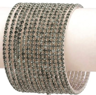 12 Zilverkleurige armbanden set voor dames – stapelbare bangles met grijze steentjes – elegante sieraden set