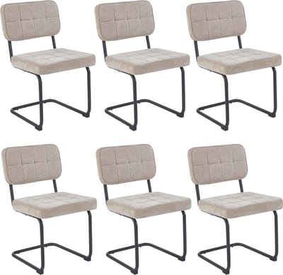 Colenis - Buisframe Stoel Kita - Eetkamerstoel - Set van 6 - Beige - Chenille Stof - Metalen Frame - Industrieel Design