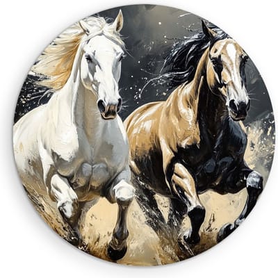 Saammp Muurcirkel Hout - 2 Paarden - Abstract - Dieren - Natuur - Ø 90 - Wandcirkel - Wanddecoratie Cirkel - muurdecoratie Woonkamer - Slaapkamer decoratie - Rond Schilderij