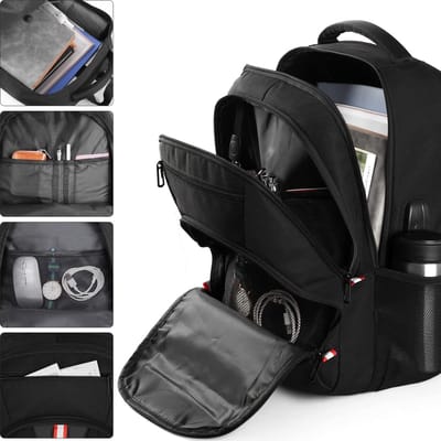 rugzakschool met 17.3 inch laptopvak, heren rugzak werkrugzak Zakelijke rugzak met USB-oplaadpoort voor school, werk, reizen, studeren, waterdicht