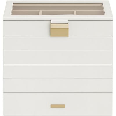 Ochama JOYFURNOS Stapelbare sieradentrays, 6-laags sieradendoos, grote sieradencase met helder glazen deksel, 17 x 28 x 25,3 cm, voor kaptafel,