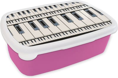 Broodtrommel Roze - Lunchbox - Brooddoos - Piano - Patronen - Muziek - 18x12x6 cm - Kinderen - Meisje