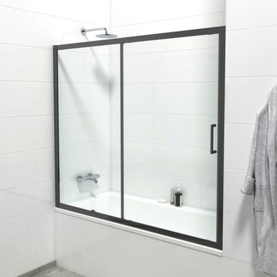 FugaFlow Efficiente Vetro Badwand - 2 delige schuifdeur - 170x150cm - 6mm veiligheidsglas - anti kalk - mat zwart