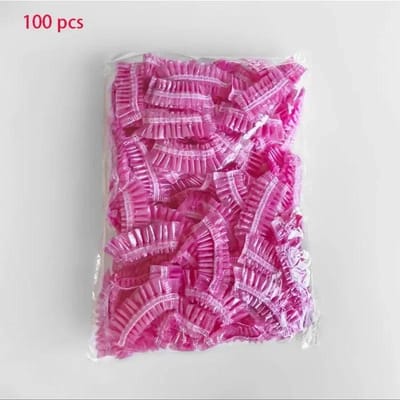 CNK 100pcs/set Bonnet de douche jetable en plastique pour femmes, imperméable, rose, pour spa, salon, hôtel, teinture capillaire, élastique, salle de bain pink