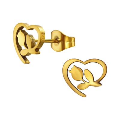 Goud kleurige stainless steel open hart met tulp dames oorbellen | chirurgisch staal | hypoallergeen | Zilverana | RVS