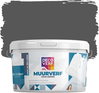 Decoverf muurverf mat koolgrijs, 2.5L
