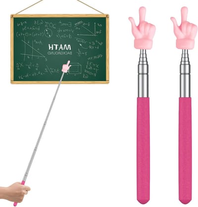 2 Stuks Telescopische Vingerstokken voor Docenten - Uittrekbare Handstokken voor Klaslokalen, Verstelbare Vingerstokken voor Basisschool (tot 55 cm, Roze)