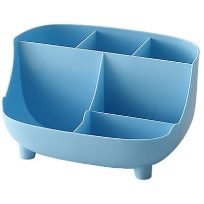 Porte-stylo de bureau Kawaii, grande capacité, boîte de rangement de papeterie mignonne, porte-crayon créatif de dessin animé, organisateur de bureau pour filles bleu ciel