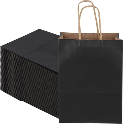 100 Stuks Zwarte Cadeautassen, Kleine Papieren Party Tassen met Handvat voor Verjaardagen, Trouwen en Winkelen, 15 x 8 x 21 cm