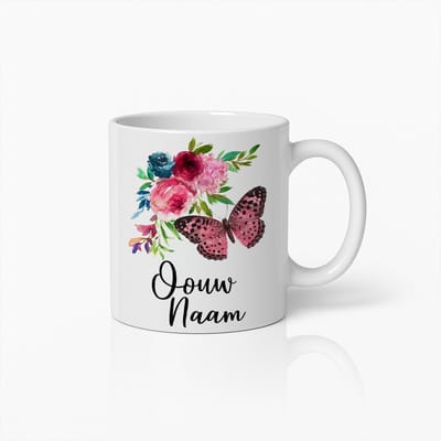 Gepersonaliseerde Bloemen Vlinder Mok – Koffiebeker met Naam Elegante Tuin voor Vrouwen