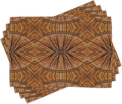 New Bed Tribaal Oosters psychedelisch houtpatroon Set van 4 Placemat voor Eettafel, Wasbare Stof met Antislip Achterkant