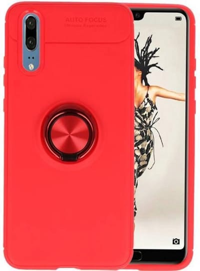 Softcase Telefoonhoesje - Geschikt voor Huawei P20 Hoesje met Ring Houder Rood