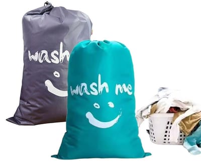 Dailygoods- Waszak Set van 2 - Opvouwbare Waszakken - 61 x 91 cm - Grijze/Bluwe Waszak - Hoogwaardige Oxford Stof - Met Trekkoord - Wasmand