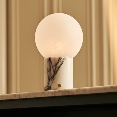 Tavellio Metsu Draadloze Tafellamp – H24 – Lilac Violet Marmer en Glas – Tot 100 uur