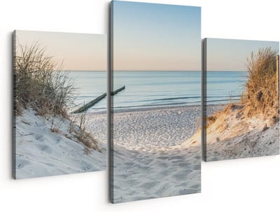 Artaza Canvas Schilderij Drieluik Voetpad naar Strand en Zee - 150x120 cm - Groot - Wanddecoratie Woonkamer - Schilderijen - Muurdecoratie