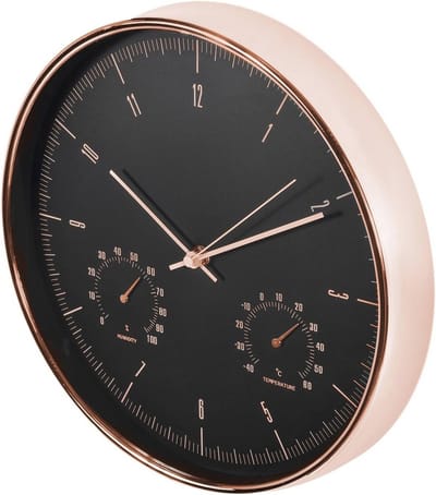Stille Kwarts Wandklok met Hygrometer en Thermometer in Zilver en Goud - Ø 30 cm