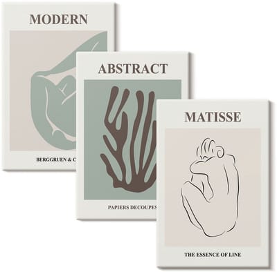 Wallfluent Set van canvas schilderijen - Stijlvolle schilderijen met abstracte motieven van Henri Matisse Canvas Schilderijen Set - set 3 stuks 20x30 cm - Groente Set van Canvas Prints - Abstractie Canvas Kunst Set - Boheemse Canvas Kunst Set