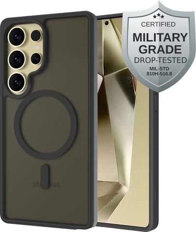 Cazy hoesje geschikt voor Samsung Galaxy S25 Ultra Hoesje geschikt voor MagSafe - Military Grade Backcover - Zwart