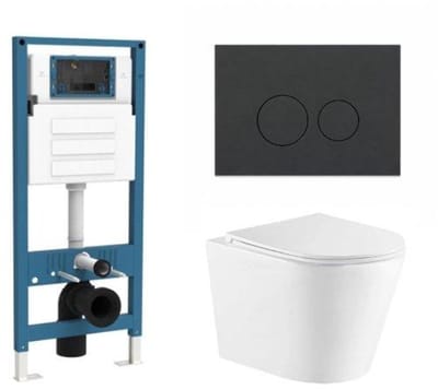QeramiQ Dely Toiletset - inbouwreservoir Qeramiq Flush - slim zitting - kunststof mat antraciete bedieningsplaat - ronde knoppen - mat wit
