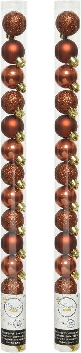 Decoris Mini kerstballen - 28x st - terra bruin - D3 cm - kunststof - kerstversiering