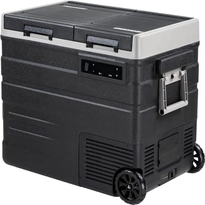Draagbare Compressorkoelbox 57L – Elektrische Autokoelkast & Vriezer – -20°C tot 20°C – 12V/24V & 230V – Met Wielen en Uitschuifbaar Handvat – Voor Camping, Auto en Caravan