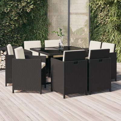 vidaXL - 9-delige - Tuinset - met - kussens - poly - rattan - zwart
