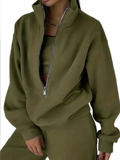 Livano Joggingpak Dames - Huispak - Trainingspak - Volwassenen - Capuchon - Jogging Pak - Joggingbroeken - Broek - Hoodie - Leger Groen - Maat S