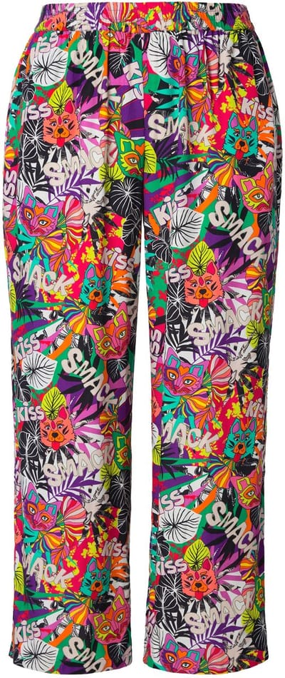 Angel of Style - Dames - Broek rechte pijpen bladermotief elastische tailleband - Violet - Maat 42