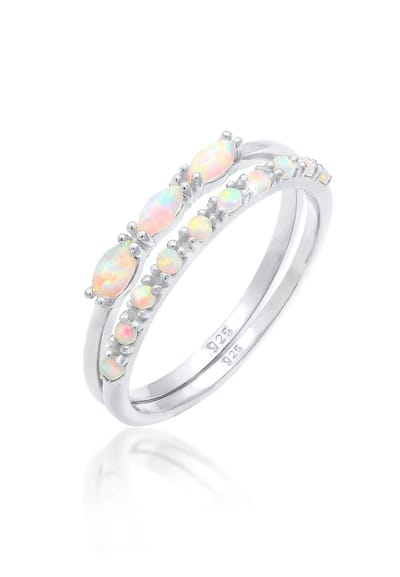 Elli - Ring - Dames Set met Synthetische Opaal Vintage Look van verguld 925 Sterling Zilver - Dames