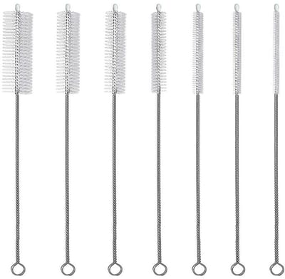 Dailygoods- Rietjesreinigingsborstel 30 cm - 7-delige Set - Flesborstel - Slangborstel - Reinigingsborstels - Roestvrij Staal/Nylon