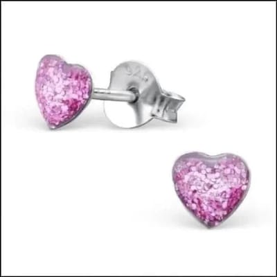 Aramat Jewels | Oorbellen | Zilveren Hartje Oorstekers – 925 Zilver -Emaille | Paars Glitter-5mm | |7mm | Zilver | Kinderen, Volwassenen | Verkleurd niet