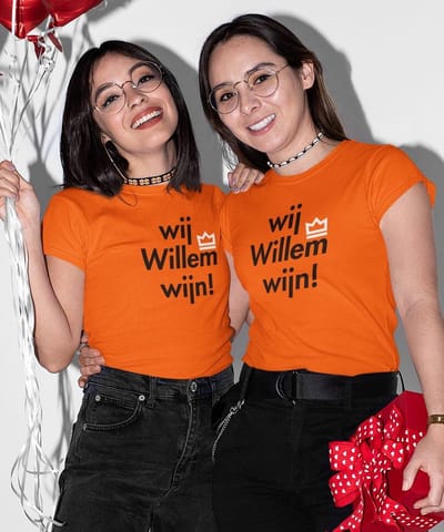 Oranje Koningsdag T-Shirt Wijn Premium (DAMES - MAAT XS) | Oranje kleding & shirts | Feestkleding