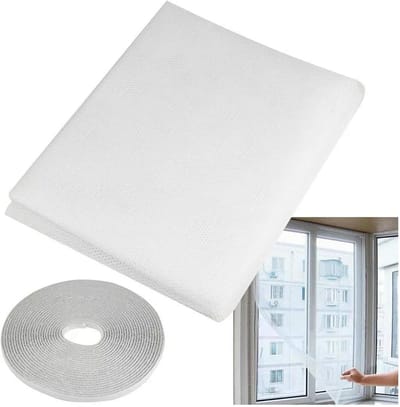Raamhor - 130 x 150 cm - Gaas - vliegenscherm - met 1 rollen klittenband en 3 reparatiepatches voor raamhorren - Universele - op maat te snijden - Geen Boren en Schroeven - Horgaas - Insectenhor - Veelzijdig en Gemakkelijk te Monteren - Wit