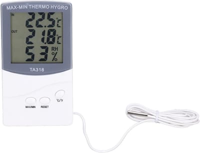 Moderne binnen- en buitenthermometer met sonde en hygrometer - temperatuur- en vochtigheidsmeter voor binnen en buiten, met instelbare Celsius / Fahrenheit weergave en minimaal / maximaal functie