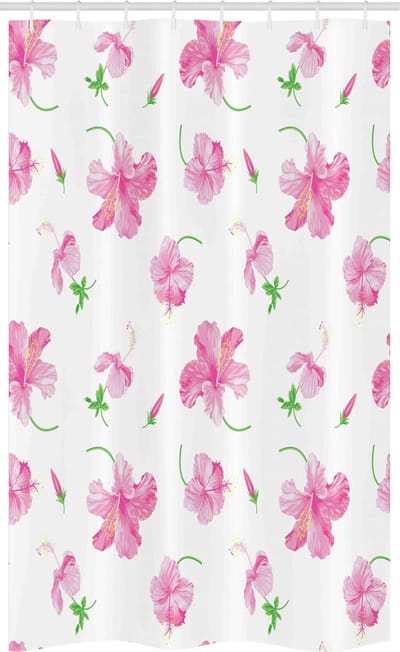 ABAKUHAUS Douchegordijn – Bloemenpatroon, Landhuis-stijl – 120x180 cm, Roze/Wit