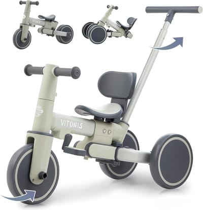 Kinderdriewieler en loopfiets - Meegroeifiets peuter - Leren fietsen buiten - 5 verschillende standen - Vanaf 18 maanden - Groen