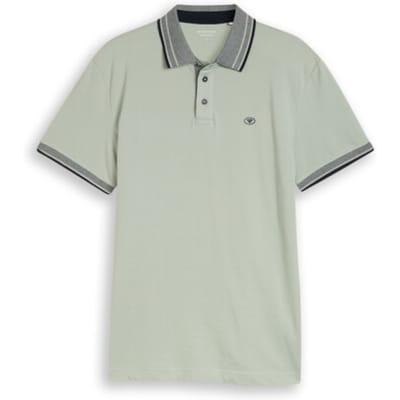 Tom Tailor - Piqué poloshirt met logo-print - Maat XL - soft greyish green