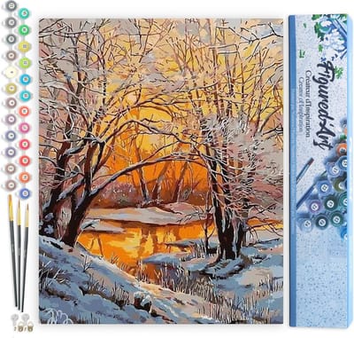 Figured'Art Schilderen op Nummer Volwassenen canvas Frisse lucht in het winterbos - Handwerk acrylverf Kit DIY Compleet - 40x50cm zonder frame